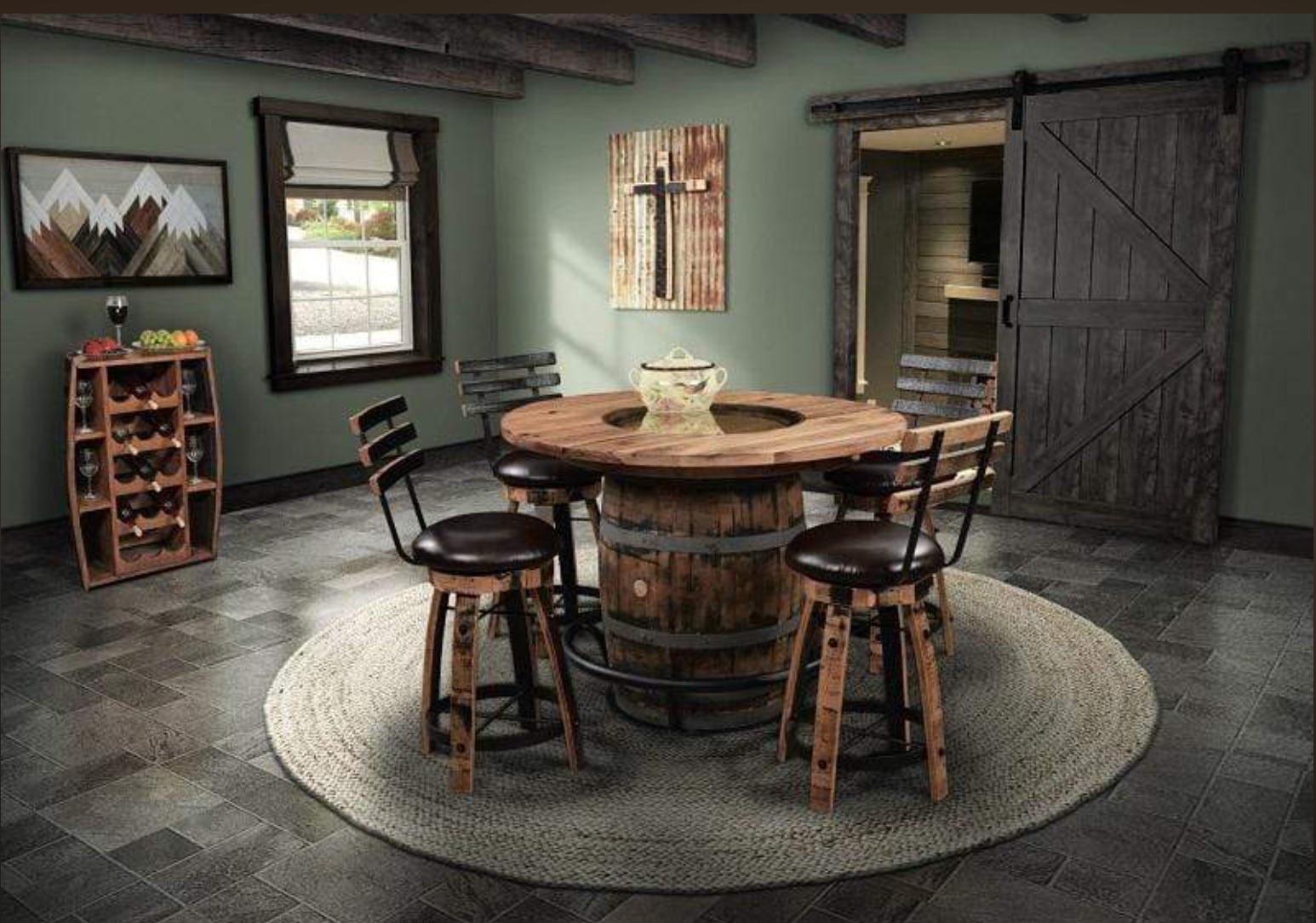 Wine barrel online table and chairs