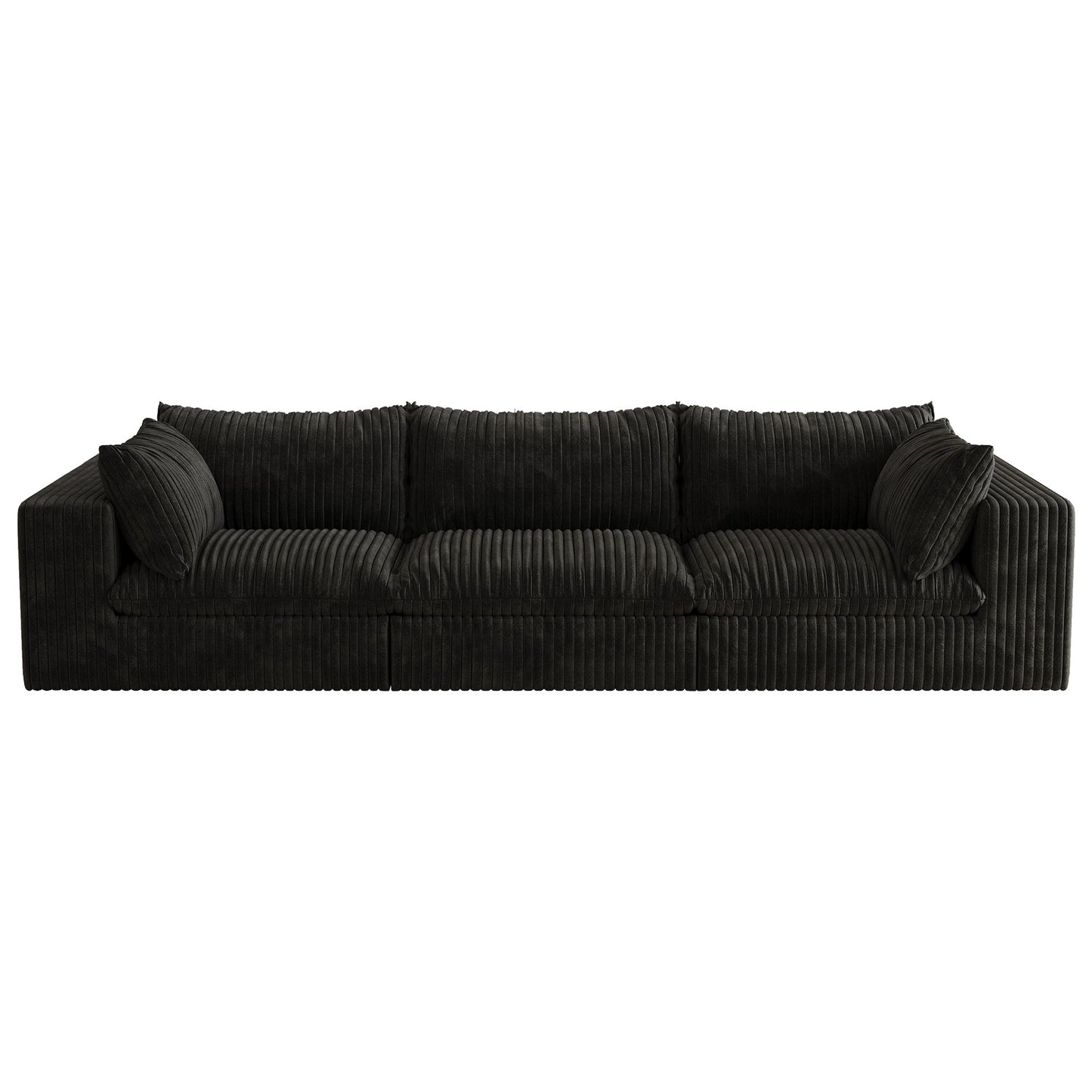 118.2' Cloud Sofa,Corduroy Fabric,Deep Seat Couches,Double - layer design,Removable Cushion,No Assembly, DIY Combination for Living room, Bedroom,Conference room ,Apartment,Black - 1st Choice Furniture Direct