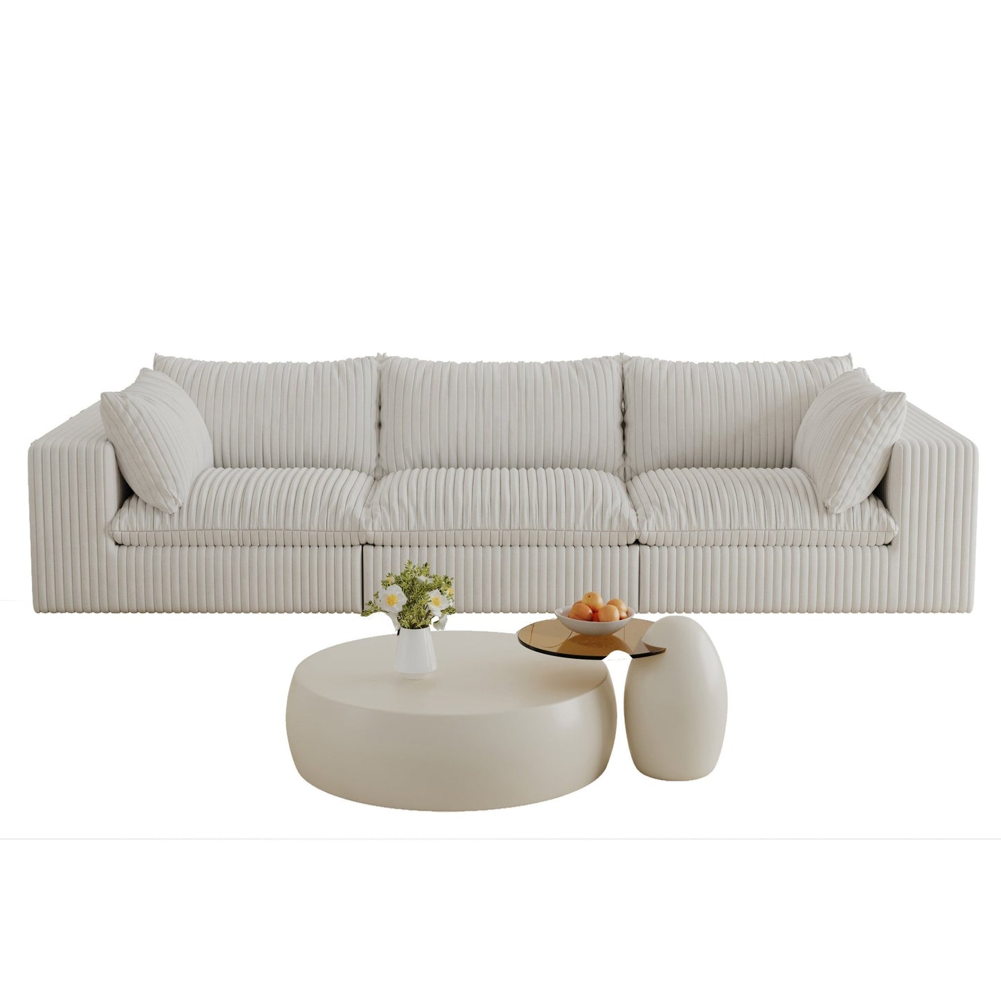 118.2' Cloud Sofa,Corduroy Fabric,Deep Seat Couches,Double - layer design,Removable Cushion,No Assembly, DIY Combination for Living room, Bedroom,Conference room ,Apartment,White - 1st Choice Furniture Direct