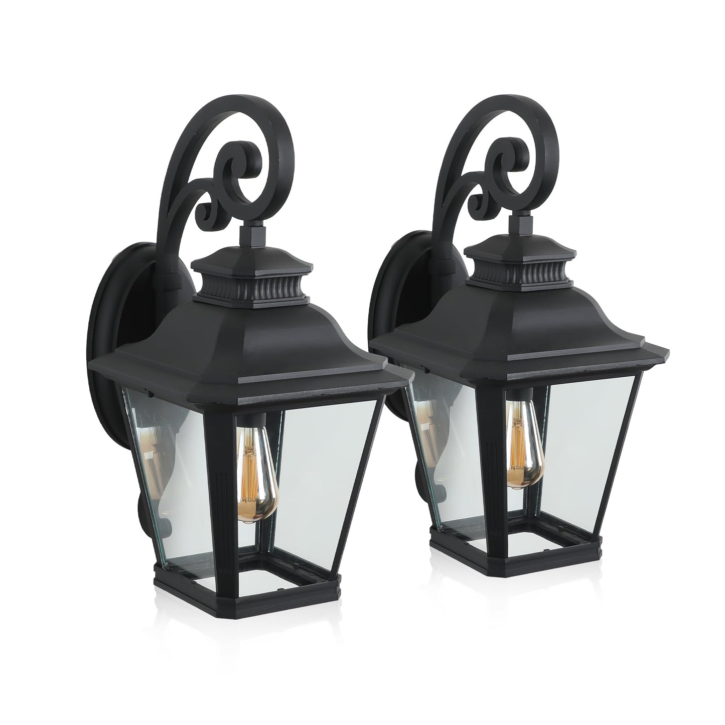 14' Outdoor Wall Lanterns 2 - Pack, Black Waterproof Wall Sconce with Clear Glass Panels, Vintage Exterior Light Fixture for Porch, Patio, Garden, and Doorway (Bulb Not Included) - 1st Choice Furniture Direct
