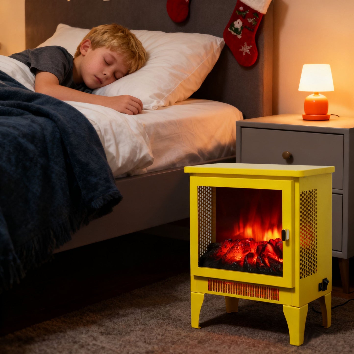 18 inch Freestanding Electric Fireplace Stove heater with 3D Flame effect,Lemon Yellow - 1st Choice Furniture Direct