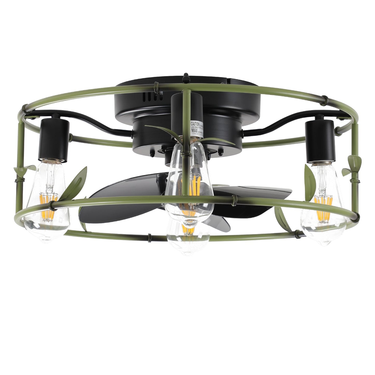 19' Green Industrial Ceiling Fan with Light - Flush Mount Caged Ceiling Fan with Remote, 3 - Light Rustic Ceiling Fan, Silent 6 - Speed Reversible DC Motor for Bedroom, Living Room (Bulb Not Included) - 1st Choice Furniture Direct