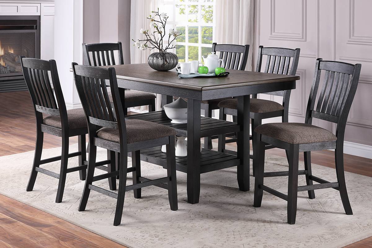 1pc Cunter Height Dining Table Dark Coffee Finish Kitchen Breakfast Dining Room Furniture Table w 2x Storage Shelve Rubber wood - 1st Choice Furniture Direct