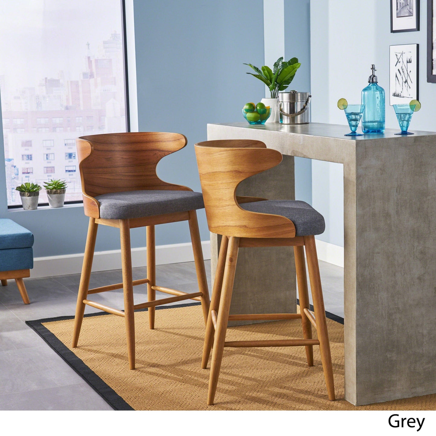 1st Choice Furniture Direct Barstool Set 1st Choice Mid Century Modern Charcoal Fabric Barstools- Set of 2