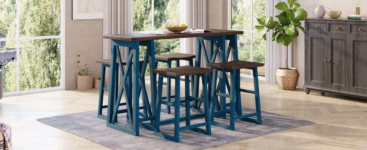 1st Choice Furniture Direct Counter Height Set 1st Choice 5-Piece Walnut+Blue Counter Height Dining Set with 4 stools