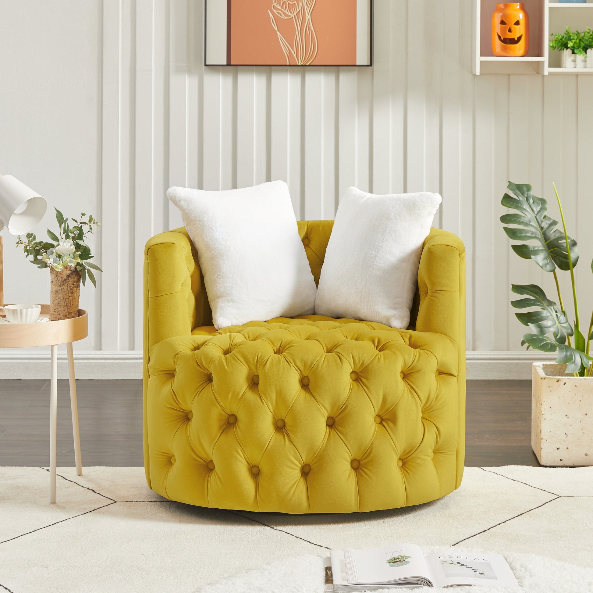 1st Choice Furniture Direct Indoor Swivel Chair 1st Choice Swivel Barrel Chair with Shell Back & Velvet Upholstery