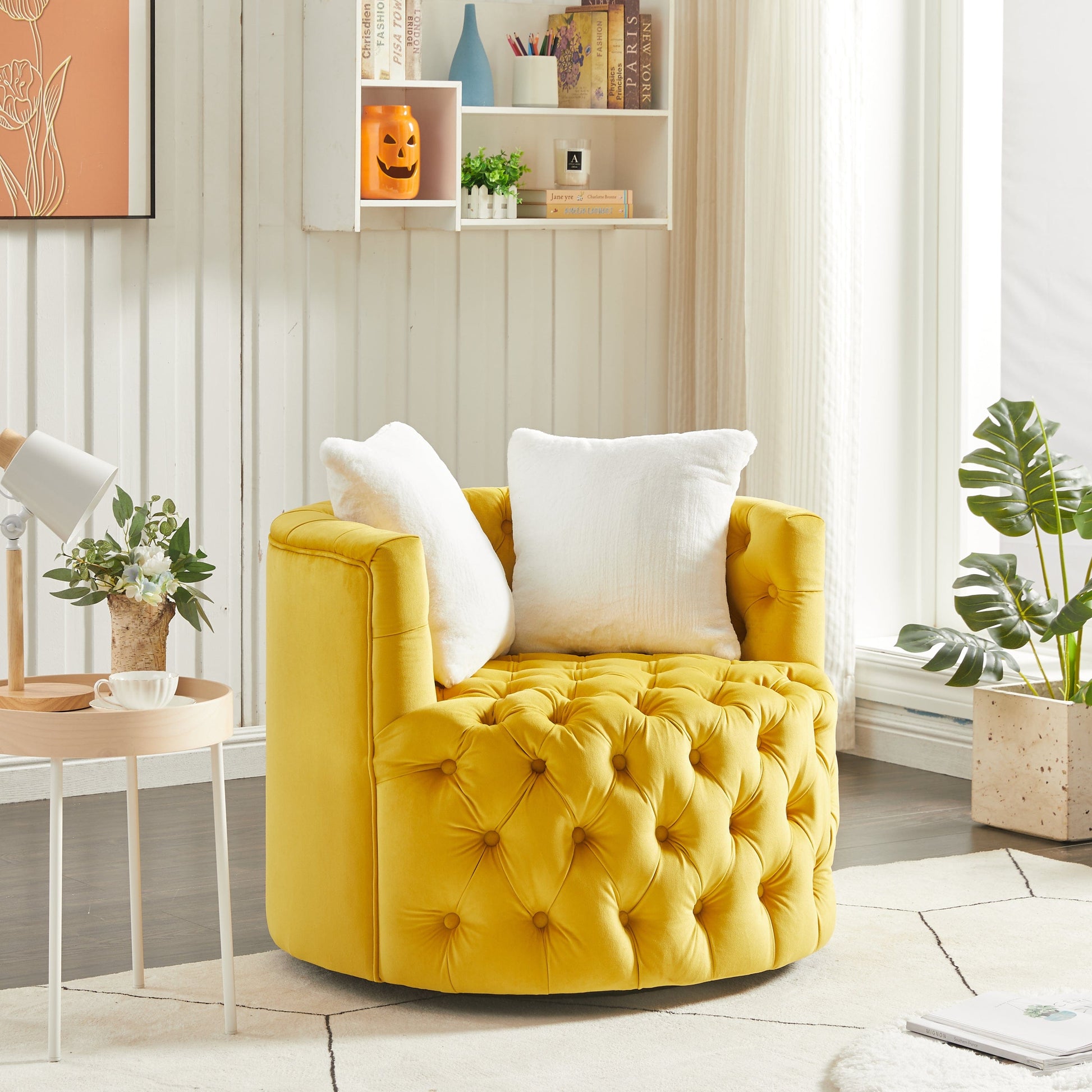 1st Choice Furniture Direct Indoor Swivel Chair 1st Choice Swivel Barrel Chair with Shell Back & Velvet Upholstery