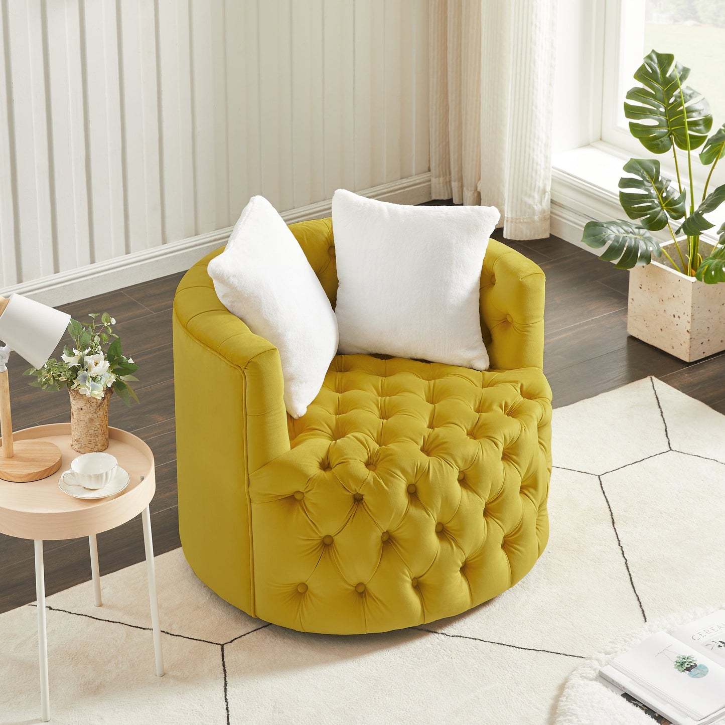 1st Choice Furniture Direct Indoor Swivel Chair 1st Choice Swivel Barrel Chair with Shell Back & Velvet Upholstery