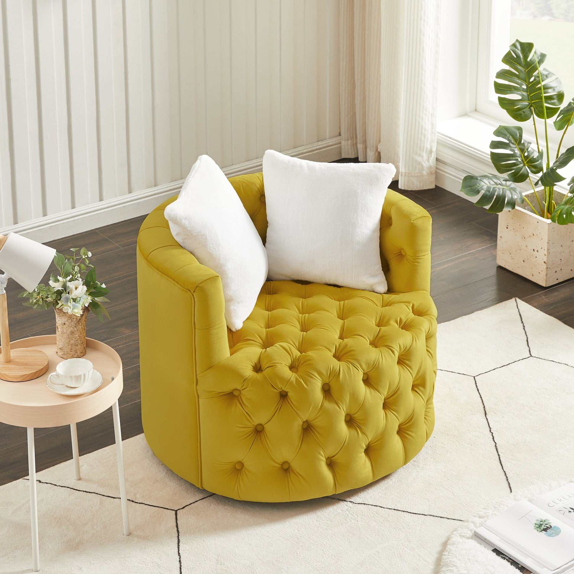 1st Choice Furniture Direct Indoor Swivel Chair 1st Choice Swivel Barrel Chair with Shell Back & Velvet Upholstery