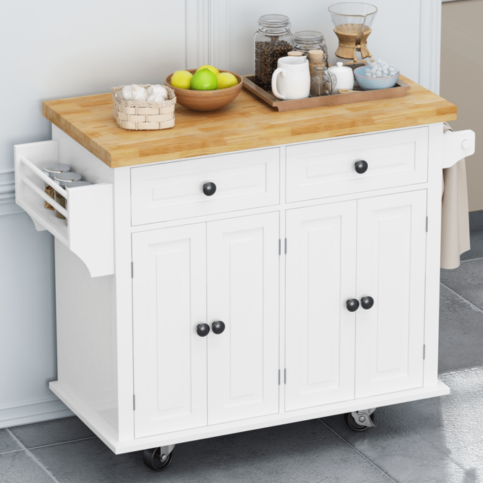 1st Choice White Kitchen Island Cart w Cabinets Drawers Spice