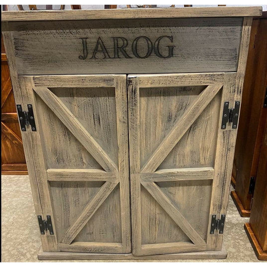 2-Daydesign Dart Board Cabinet WEATHERED 2 Day Designs Mission Dart Board Cabinet Set Reclaimed Wood