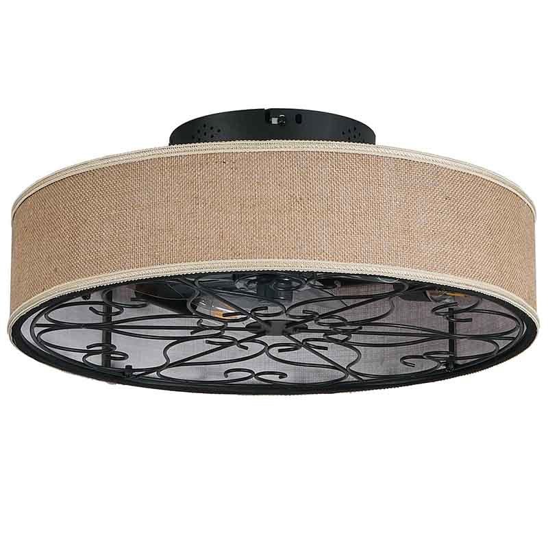 20 Inch Caged Ceiling Fans with Lights Flush Mount,Low Profile Fabric Farmhouse Bladeless Ceiling Fan with Remote, Farmhouse White Ceiling Fan for Bedroom,6 Speeds Reversible Silent Fandalier - 1st Choice Furniture Direct