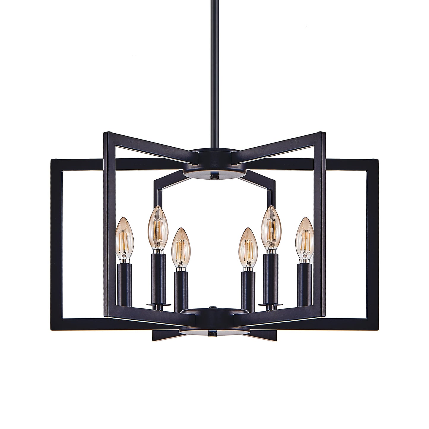 22' Modern Black Geometric 6 - Light Chandelier – Industrial Metal Pendant Light Fixture for Living Room, Dining Room, or Kitchen (Bulb Not Included) - 1st Choice Furniture Direct