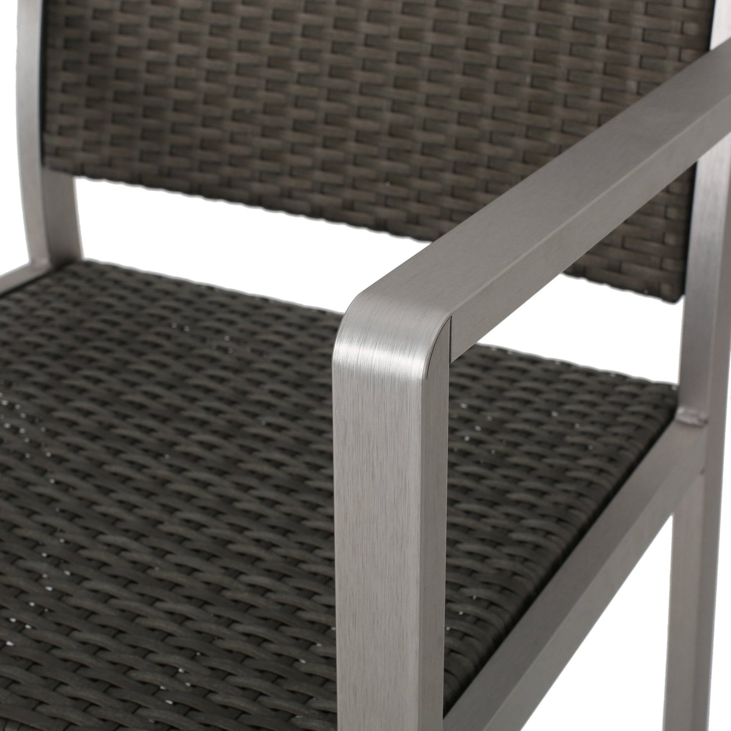 29.50' Outdoor Rust - Proof Aluminum Barstools with PE Rattan Seat and Backrest, Silver & Grey - 1st Choice Furniture Direct