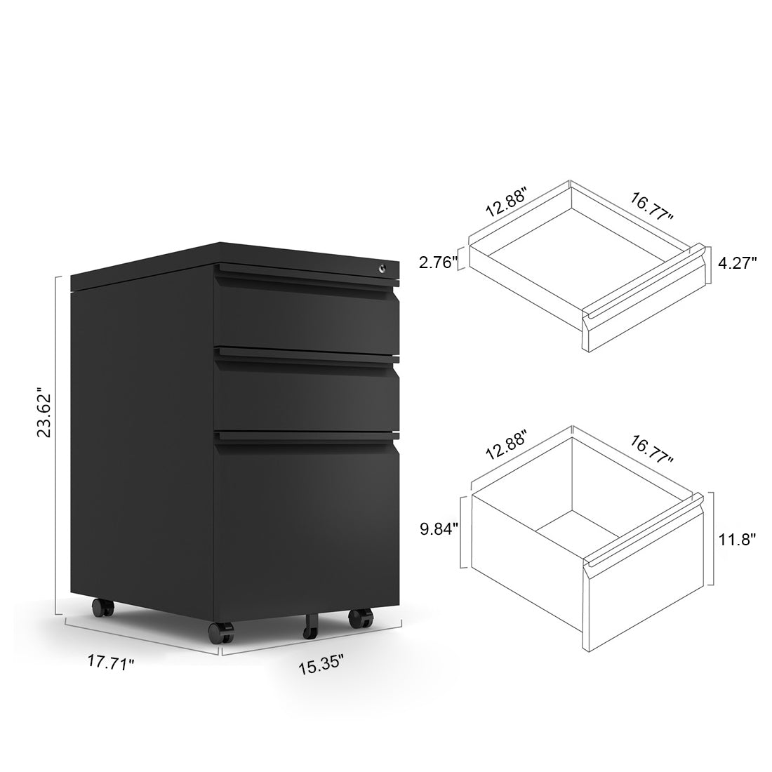 1st Choice 3-Drawer Mobile File Cabinet with Lock Office Storage Filing Cabinet