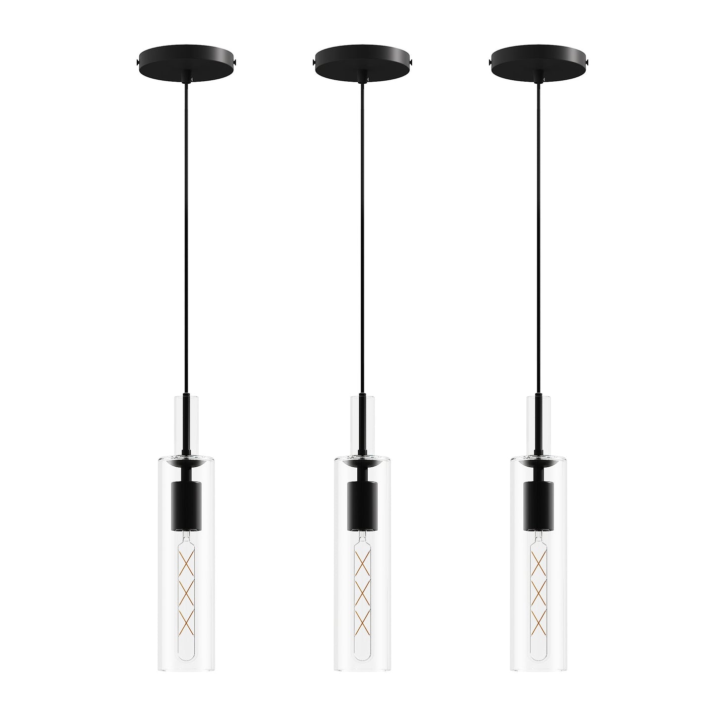 3 Pack Black Pendant Lights Kitchen Island (No Bulbs), Adjustable Modern Glass Pendant Light Over Island, Industrial Pendant Light Fixtures for Dining Room Hallway Bedroom Living Room - 1st Choice Furniture Direct