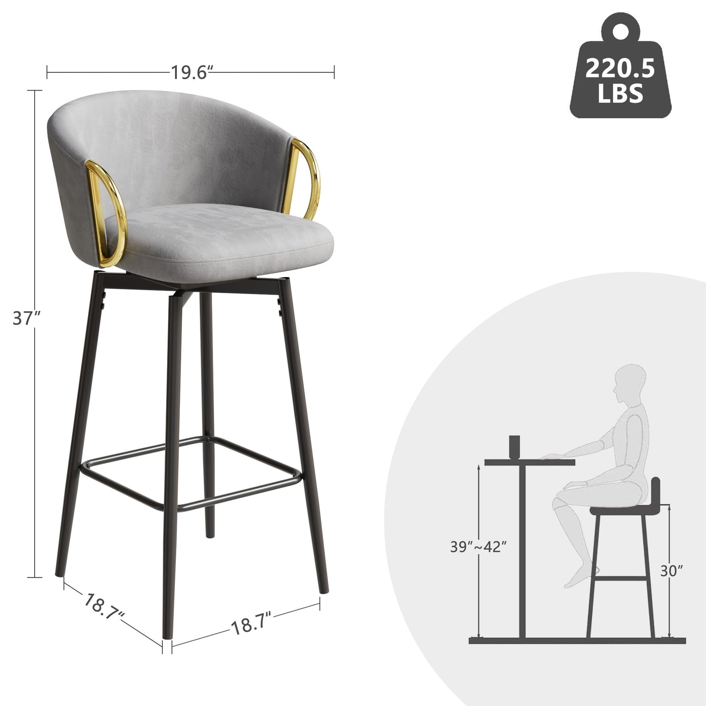 30 inch dining chairs set of 2 Modern style 360°Swivel Bar Chairs with simple design, comfortable high stools, and flexible dining chairs suitable for bars, restaurants,Velvet Bar Chair Beige grey - 1st Choice Furniture Direct