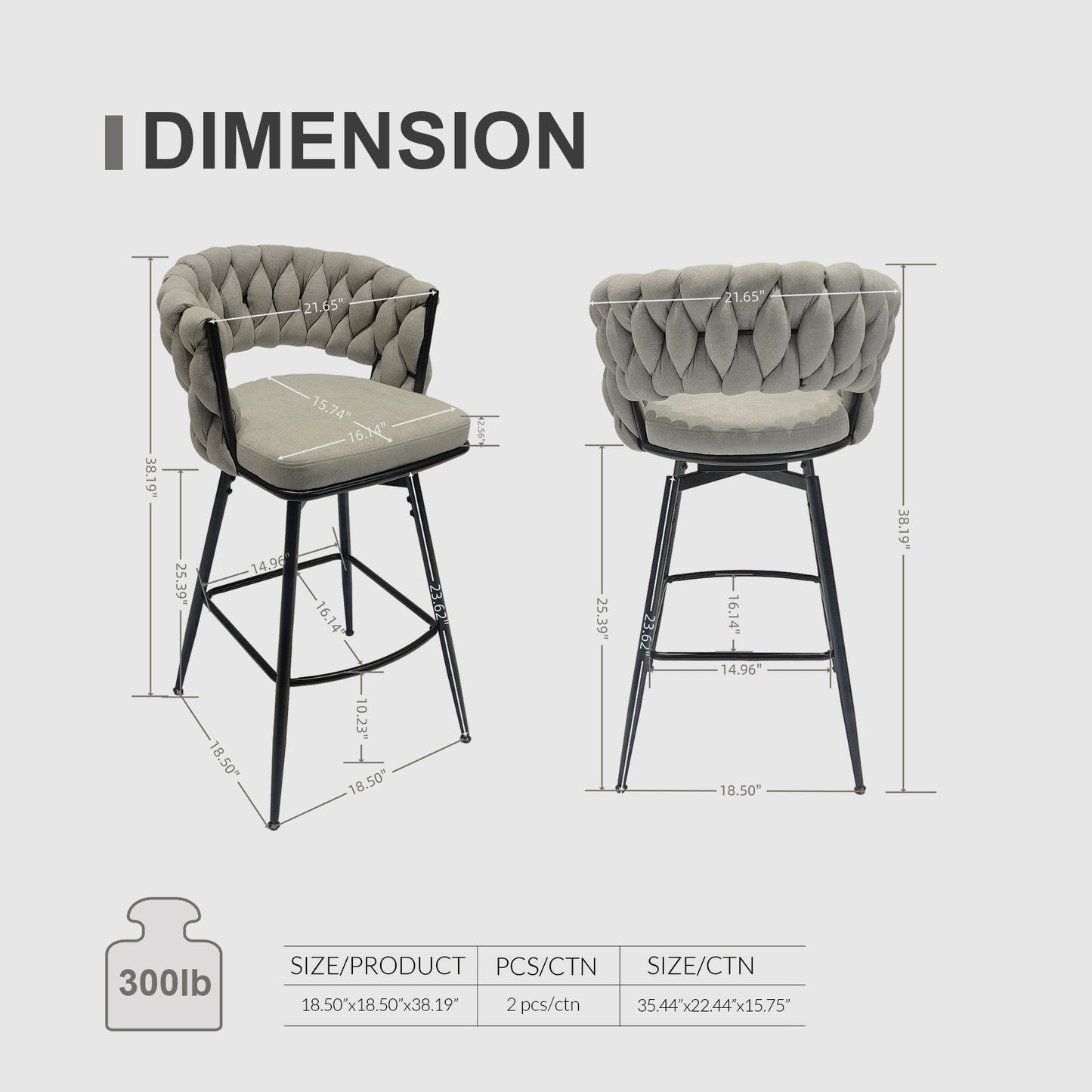 1st Choice Luxurious Grey Linen Swivel Bar Stools with Back Footrest