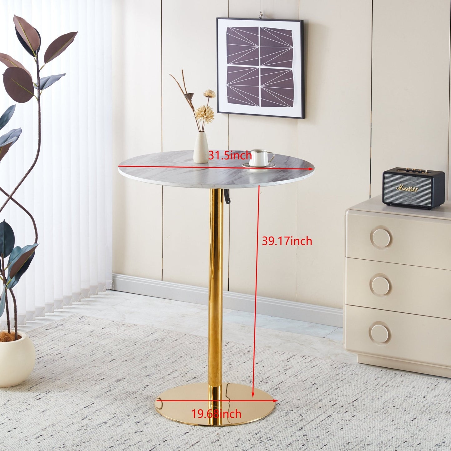 31.5'folding GOLDEN AND WHITE Tulip BAR Table Mid - century BAR Table for 2 - 4 people With Round Mdf Table Top, Pedestal BAR Table, MDF top - 1st Choice Furniture Direct