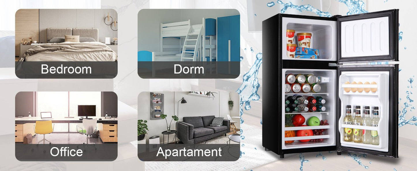 3.5Cu.Ft Compact Refrigerator Mini Fridge with Freezer, Small Refrigerator with 2 Door, 7 Level Thermostat Removable Shelves for Kitchen, Dorm, Apartment, Bar, Office Black - 1st Choice Furniture Direct