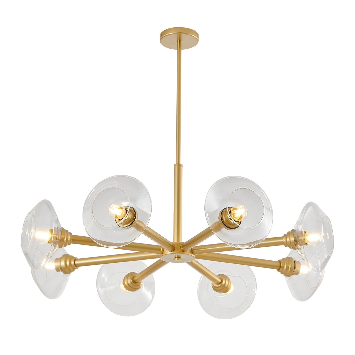 36' Modern Gold 8 - Light Sputnik Chandelier with Clear Glass Shades, Mid - Century Hanging Pendant Light Fixture for Dining Room, Living Room, or Kitchen (Bulb Not Included) - 1st Choice Furniture Direct