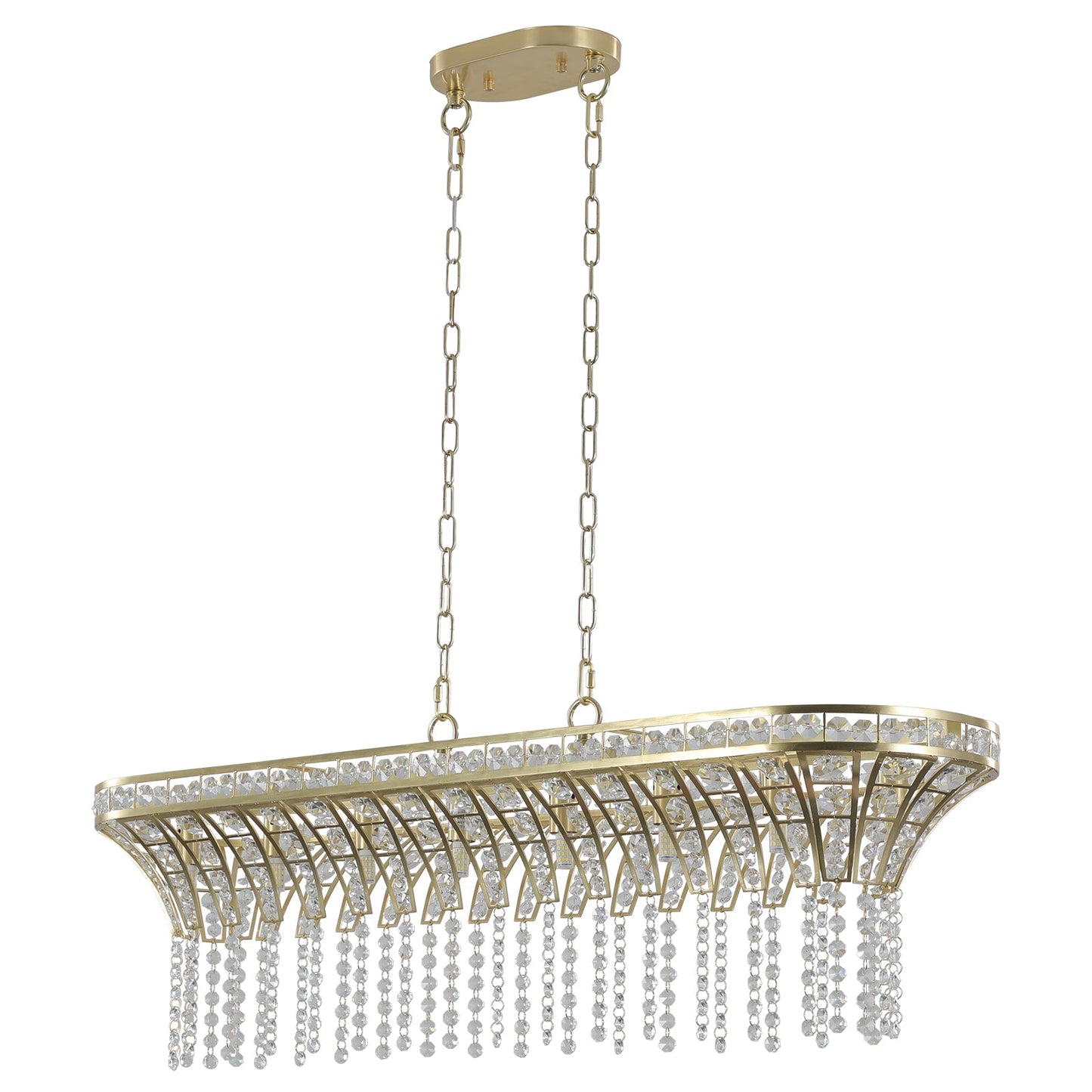 39' Modern Crystal Linear Rectangle Chandelier with Gold Finish, Elegant Pendant Light with Cascading Beads, for Dining Room, Living Room, or Foyer (Bulb Not Included) - 1st Choice Furniture Direct