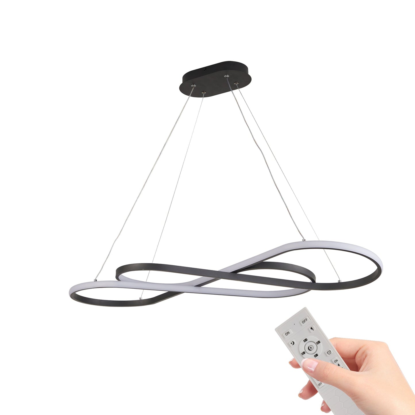 39' Modern LED Pendant Light, Infinity Design Hanging Ceiling Fixture, Adjustable Height, Dimmable for Living Room, Dining Room, Bedroom, Black Finish - 1st Choice Furniture Direct