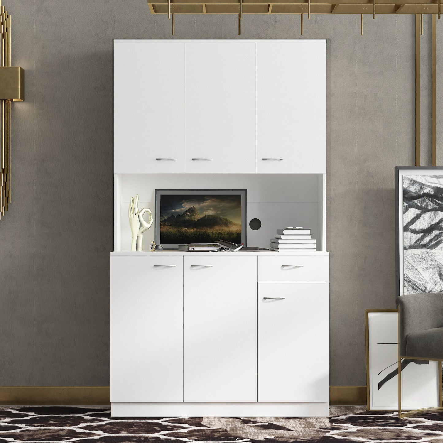 70.87' Tall Wardrobe& Kitchen Cabinet, with 6-Doors, 1-Open Shelves and 1-Drawer for bedroom,White