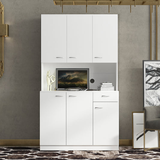 70.87' Tall Wardrobe& Kitchen Cabinet, with 6-Doors, 1-Open Shelves and 1-Drawer for bedroom,White