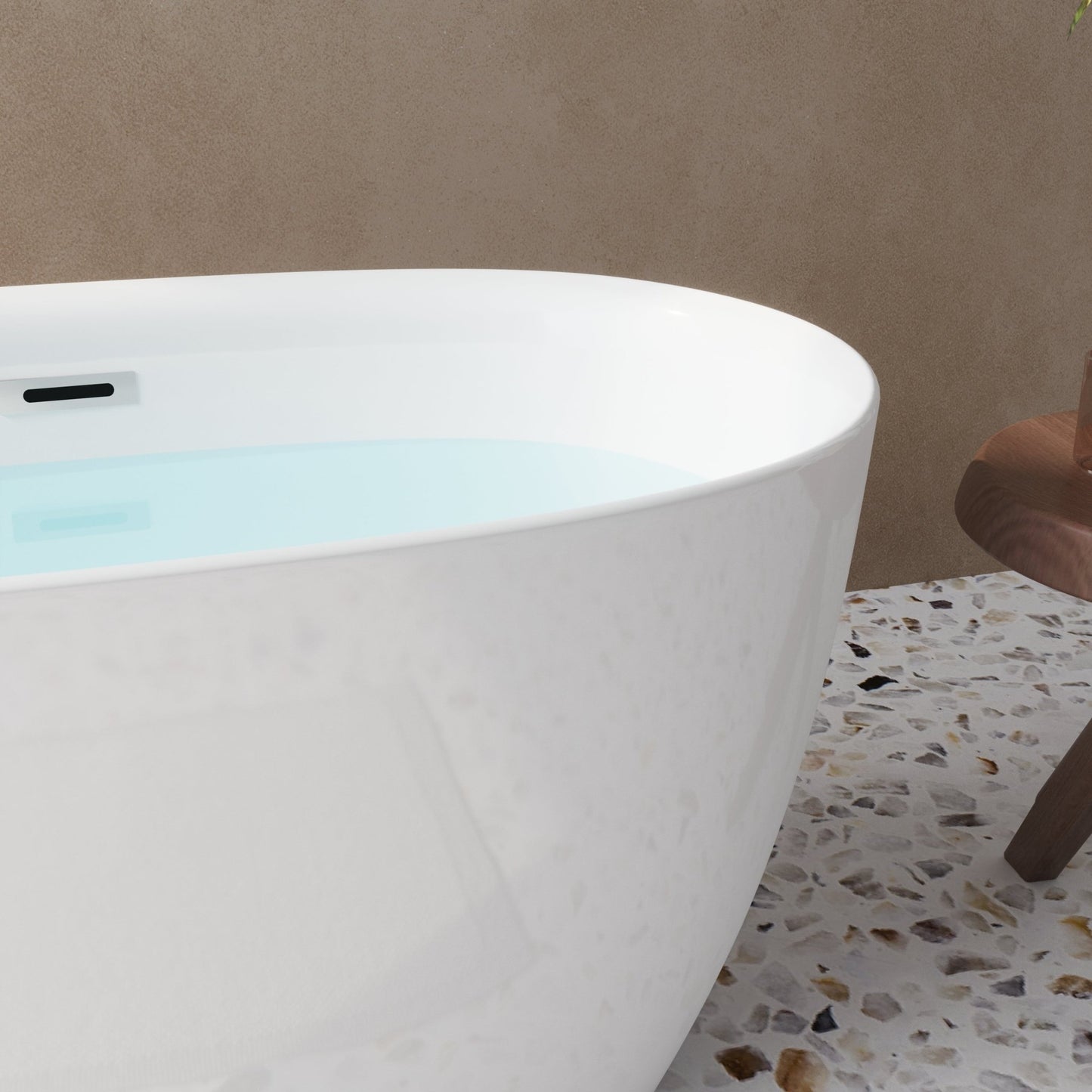 47'' Acrylic Freestanding Bathtub - Acrylic Soaking Tubs, White Bathtub, Oval Shape Freestanding Bathtub With Chrome Overflow and Pop - Up Drain CUPC Certificate - 1st Choice Furniture Direct