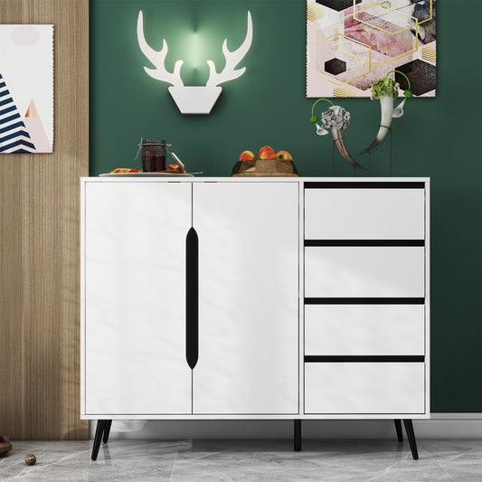 1st Choice Modern White Side Cabinet with Four Drawers and Two Doors