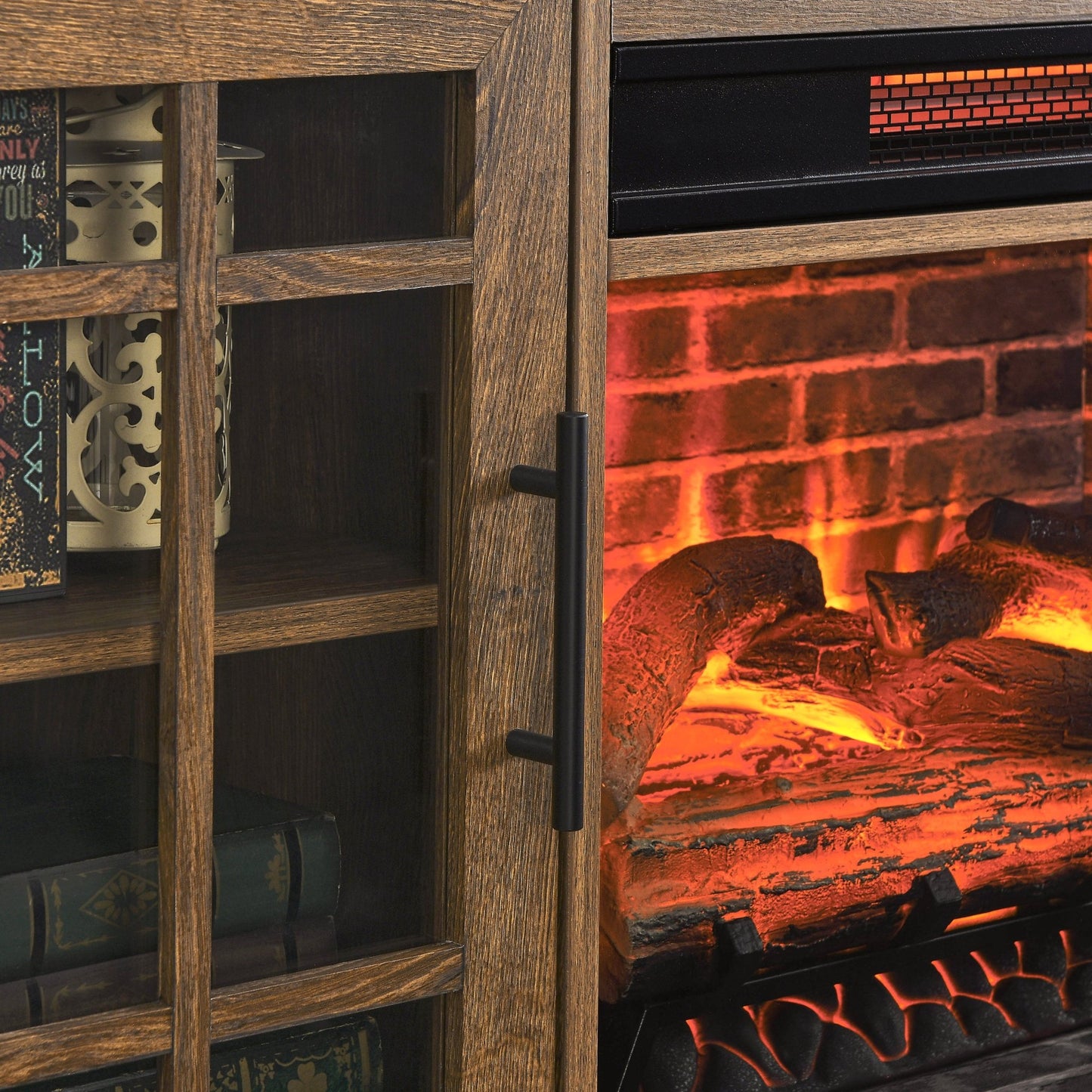 55 inch TV Media Stand with Electric Fireplace KD Inserts Heater,Reclaimed Barnwood Color - 1st Choice Furniture Direct