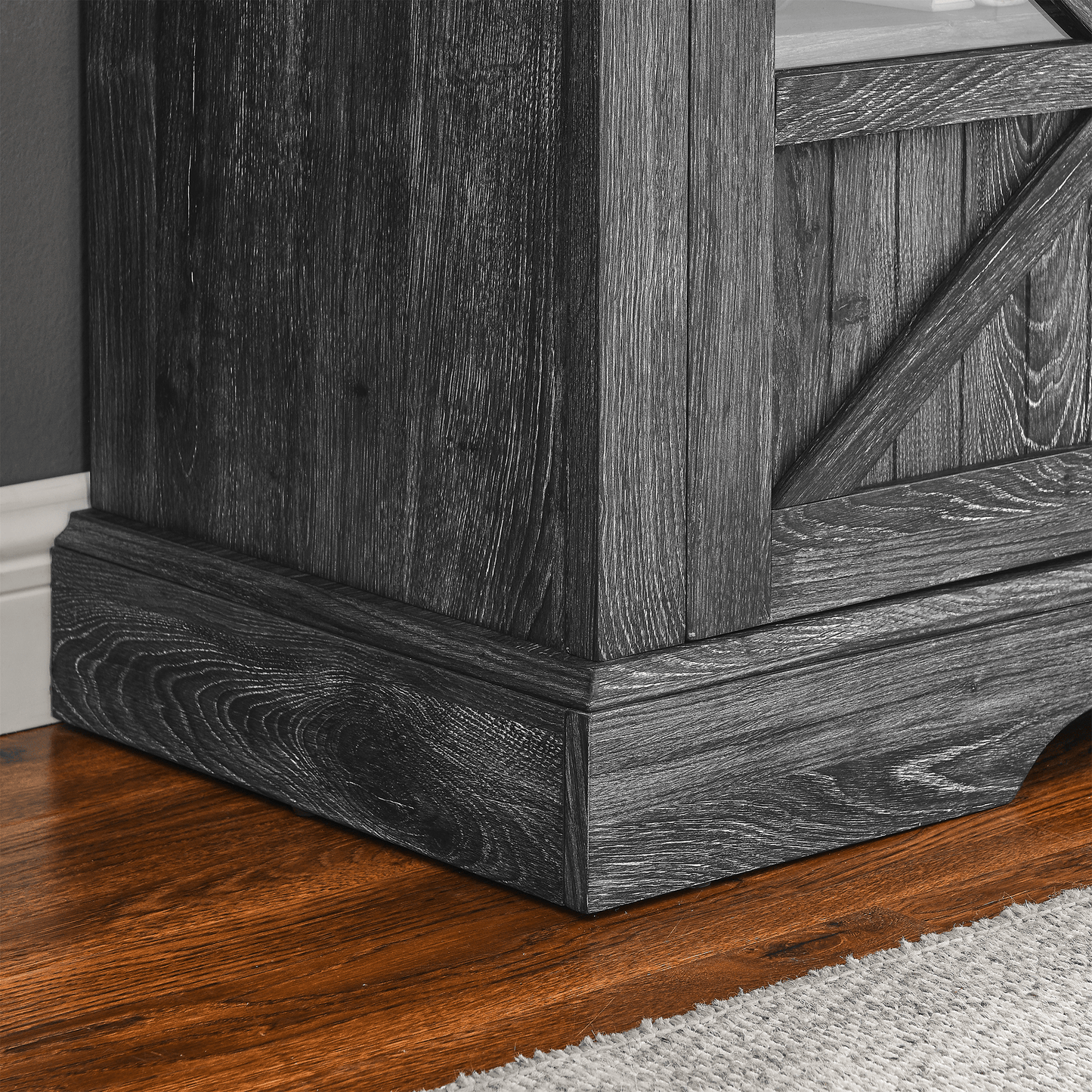 60 Inch Electric Fireplace Entertainment Center With Door Sensor - Dark Rustic Oak - 1st Choice Furniture Direct