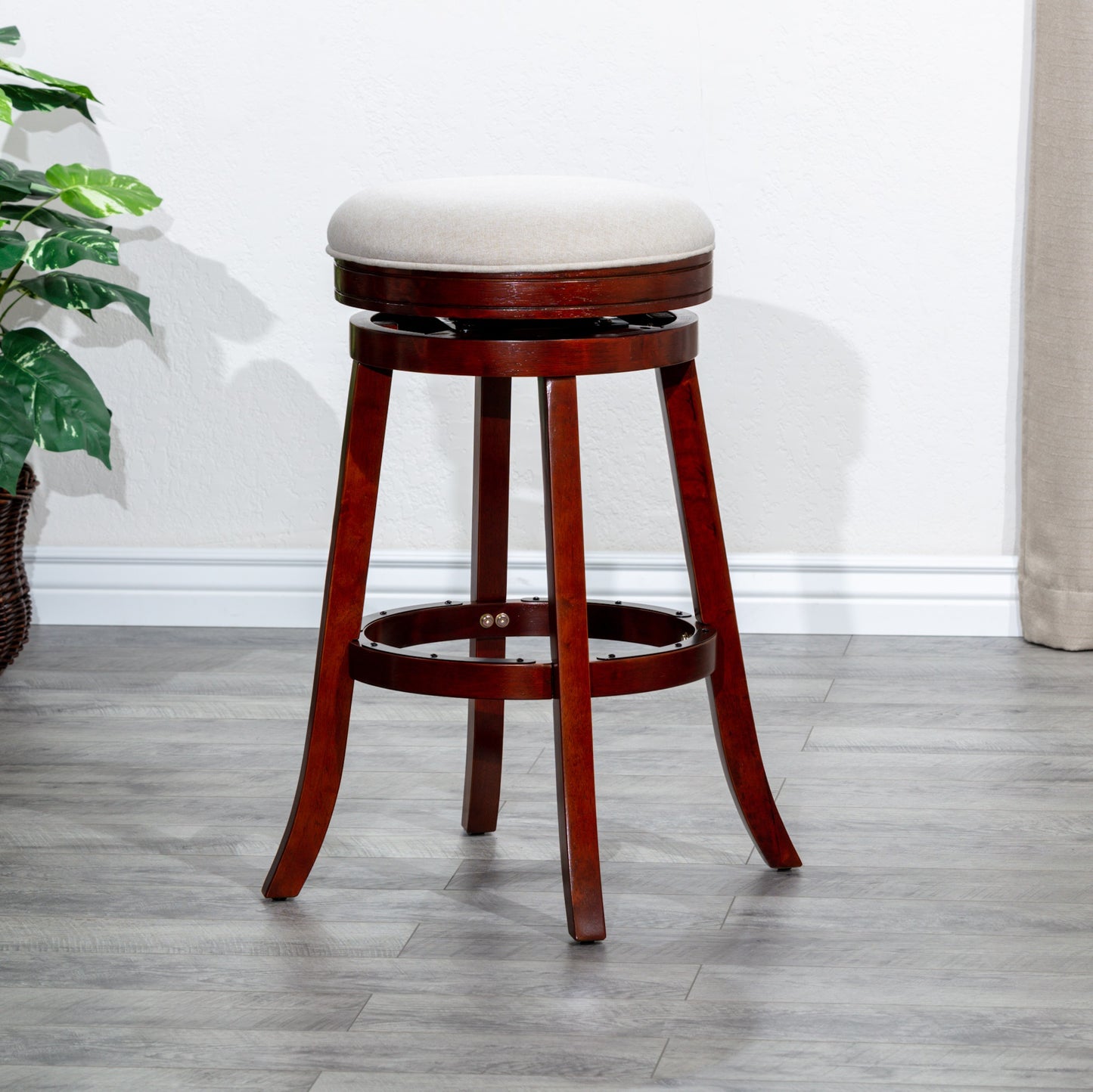 1st Choice Modern 30" Bar Stool Cherry Finish in Beige Fabric Seat