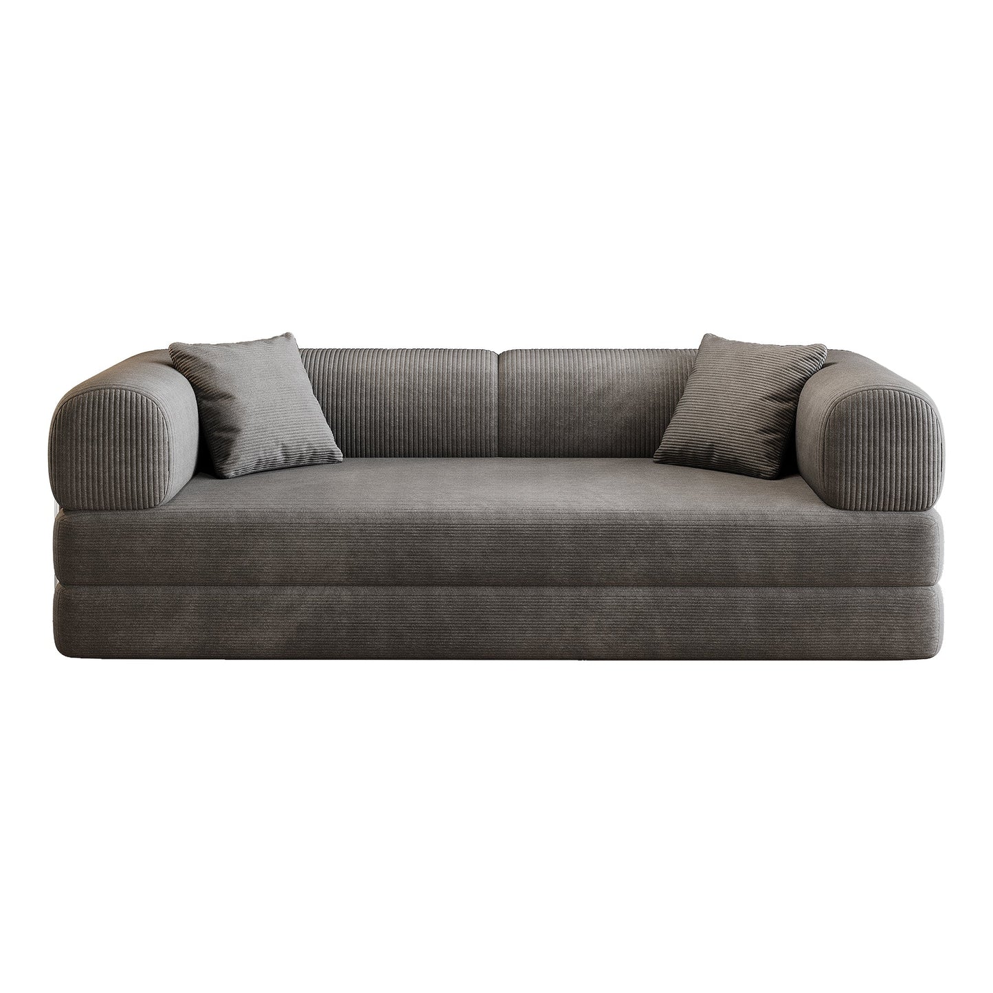 78.8' Compression Sofa,Convertible Floor Sofa Bed - with Pillow Back Support Armrest,Comfy Futon Couch Sleeper Bed,Loveseats Boneless Modular Sectional Sofa,Corduroy fabric,for Living Room,Bedroom,Grey - 1st Choice Furniture Direct
