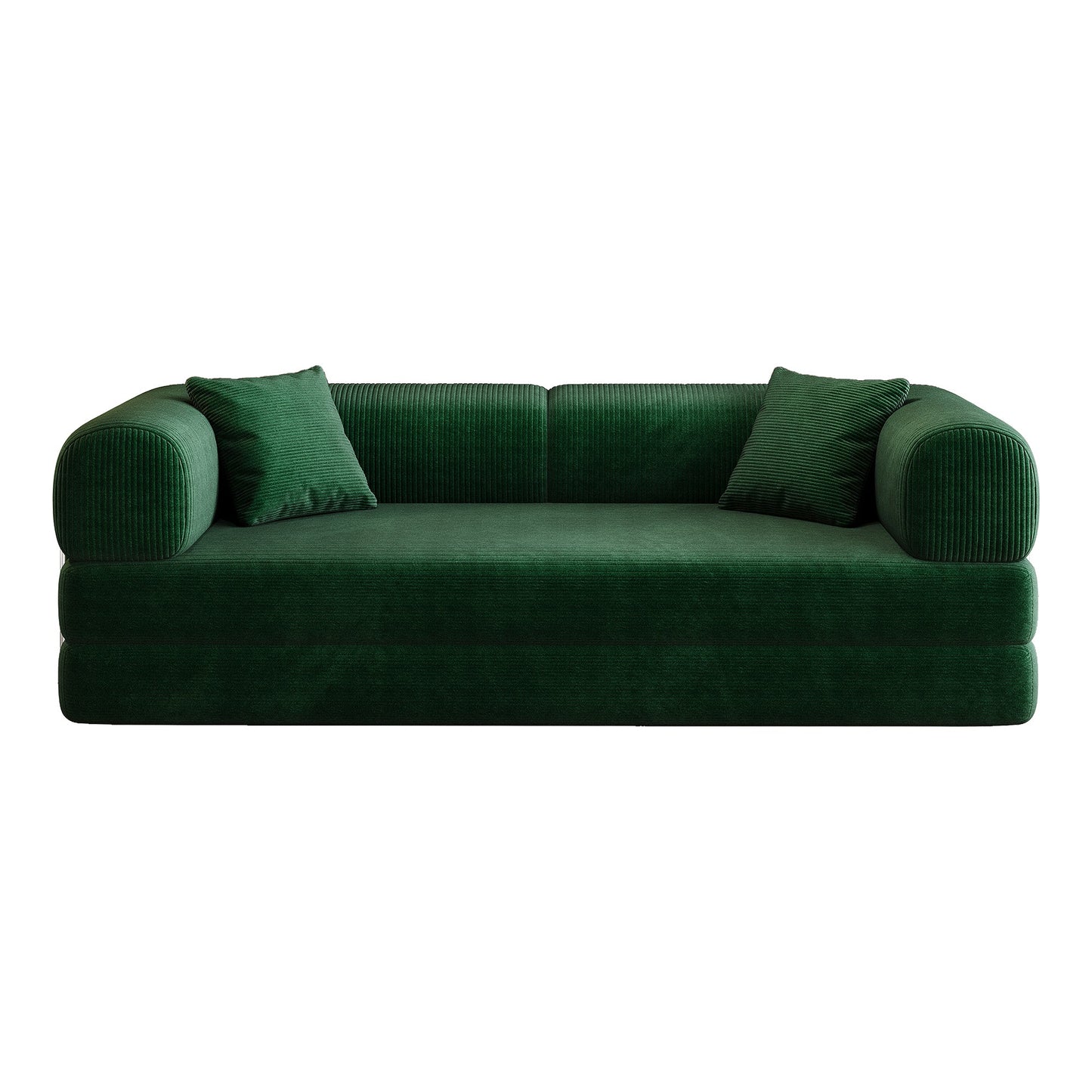 78.8' Compression Sofa,Convertible Floor Sofa Bed - with Pillow Back Support Armrest,Comfy Futon Couch Sleeper Bed,Loveseats Boneless Modular Sectional Sofa,Corduroy fabric,for Living Room,Bedroom,Green - 1st Choice Furniture Direct