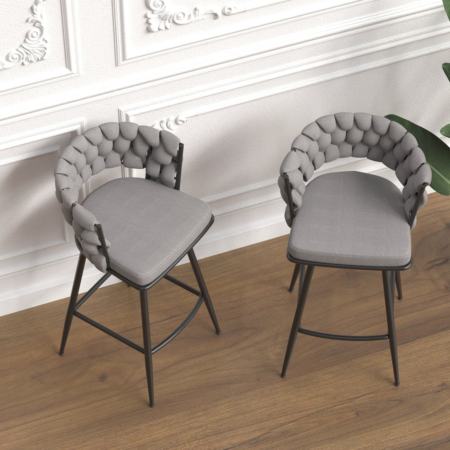 1st Choice Luxurious Grey Linen Swivel Bar Stools with Back Footrest