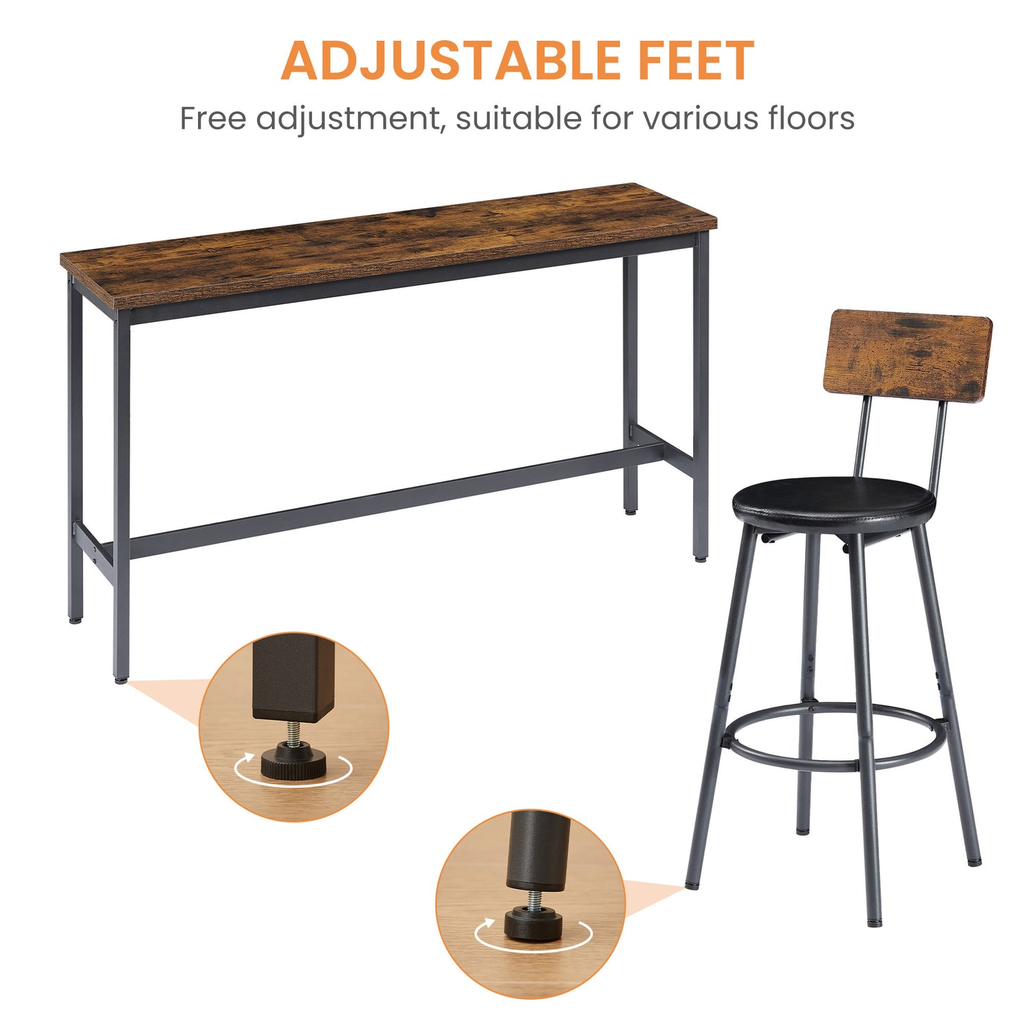 1st Choice Modern Long Bar Table Set w/ 3 PU Upholstered Bar Stools