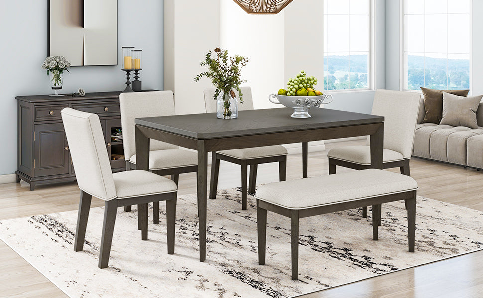 1st Choice  6-Piece Dining Table Set with Upholstered Dining Chairs and Bench,Farmhouse Style