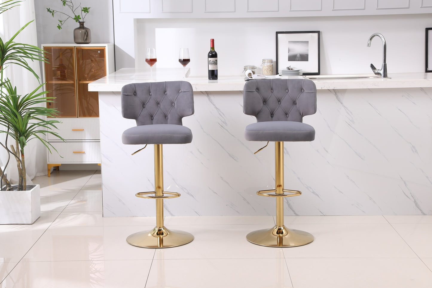 1st Choice Modern Swivel Velvet Bar Stool Counter Height Chairs - Set of 2