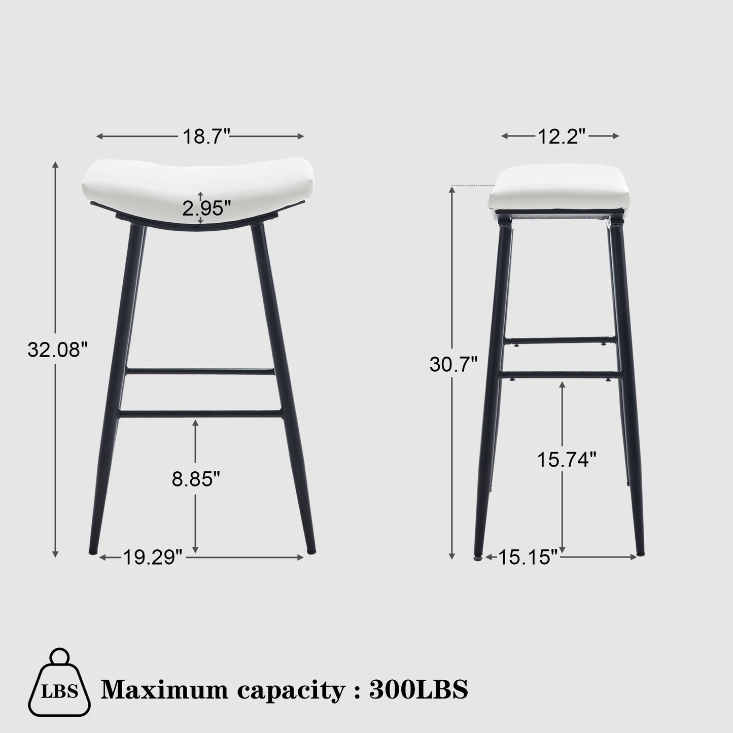 Counter Height Bar Stool Set of 2 for Dining Room Kitchen Counter Island, PU Upholstered Breakfast Stools With Footrest,Cream