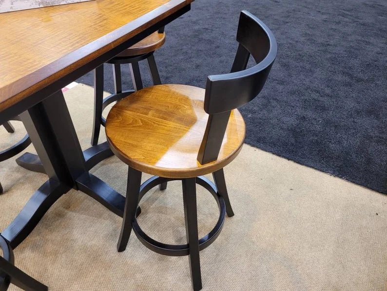 Amish Curly Maple Pub Table Set with Swivel Stools | Made in USA - 1st Choice Furniture Direct
