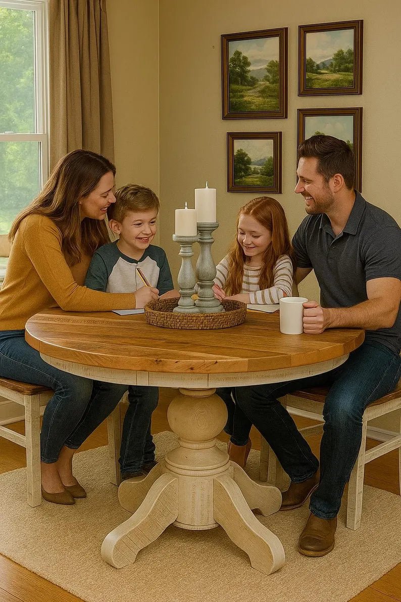 Amish Reclaimed Barnwood Round Dining Table | 48" Farmhouse Table - 1st Choice Furniture Direct