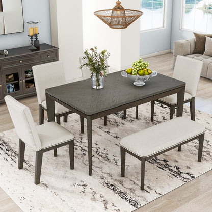 1st Choice  6-Piece Dining Table Set with Upholstered Dining Chairs and Bench,Farmhouse Style