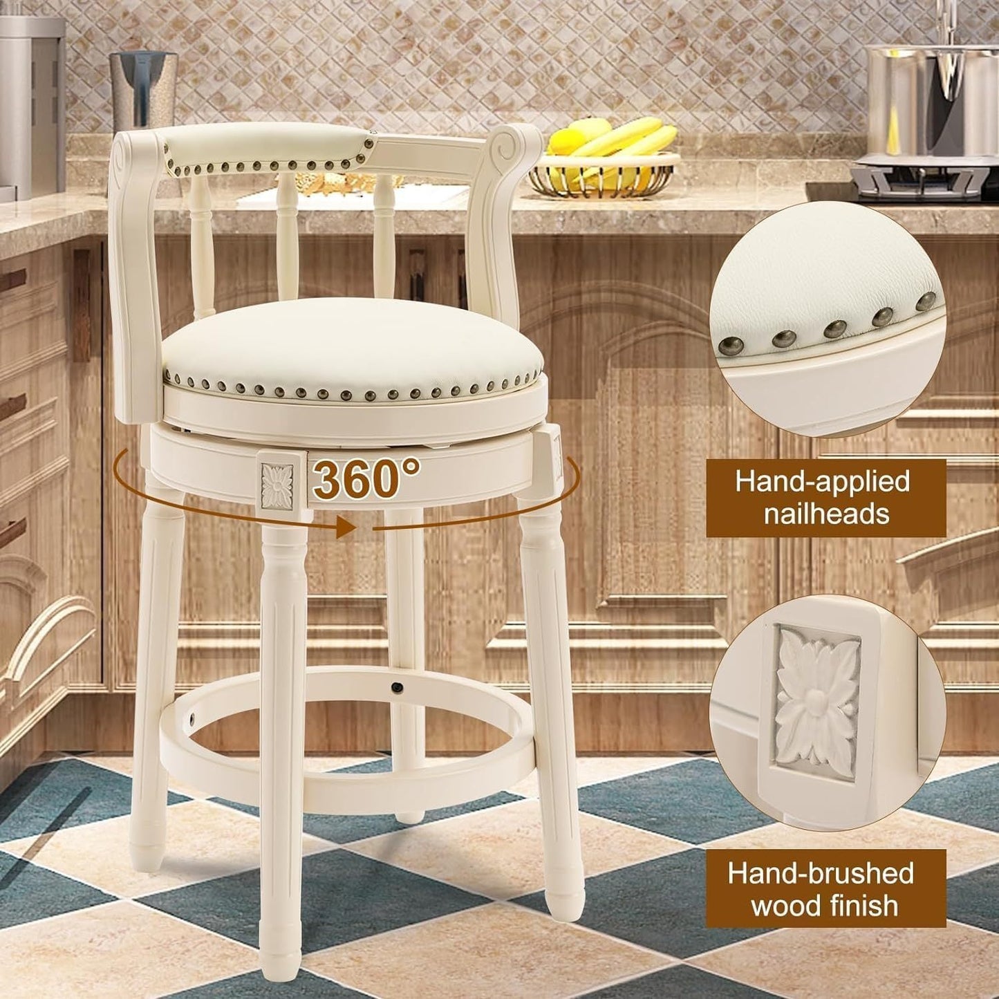 Bar Stools Seat Height 29.5'' Leather Wooden Bar Stools(WHITE 1pc) - 1st Choice Furniture Direct