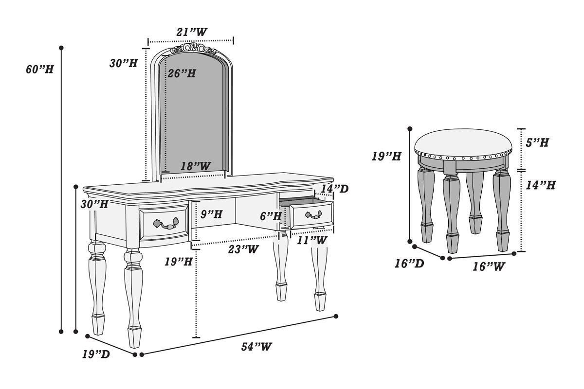 Bedroom Classic Vanity Set Wooden Carved Mirror Stool Drawers Black Color - 1st Choice Furniture Direct
