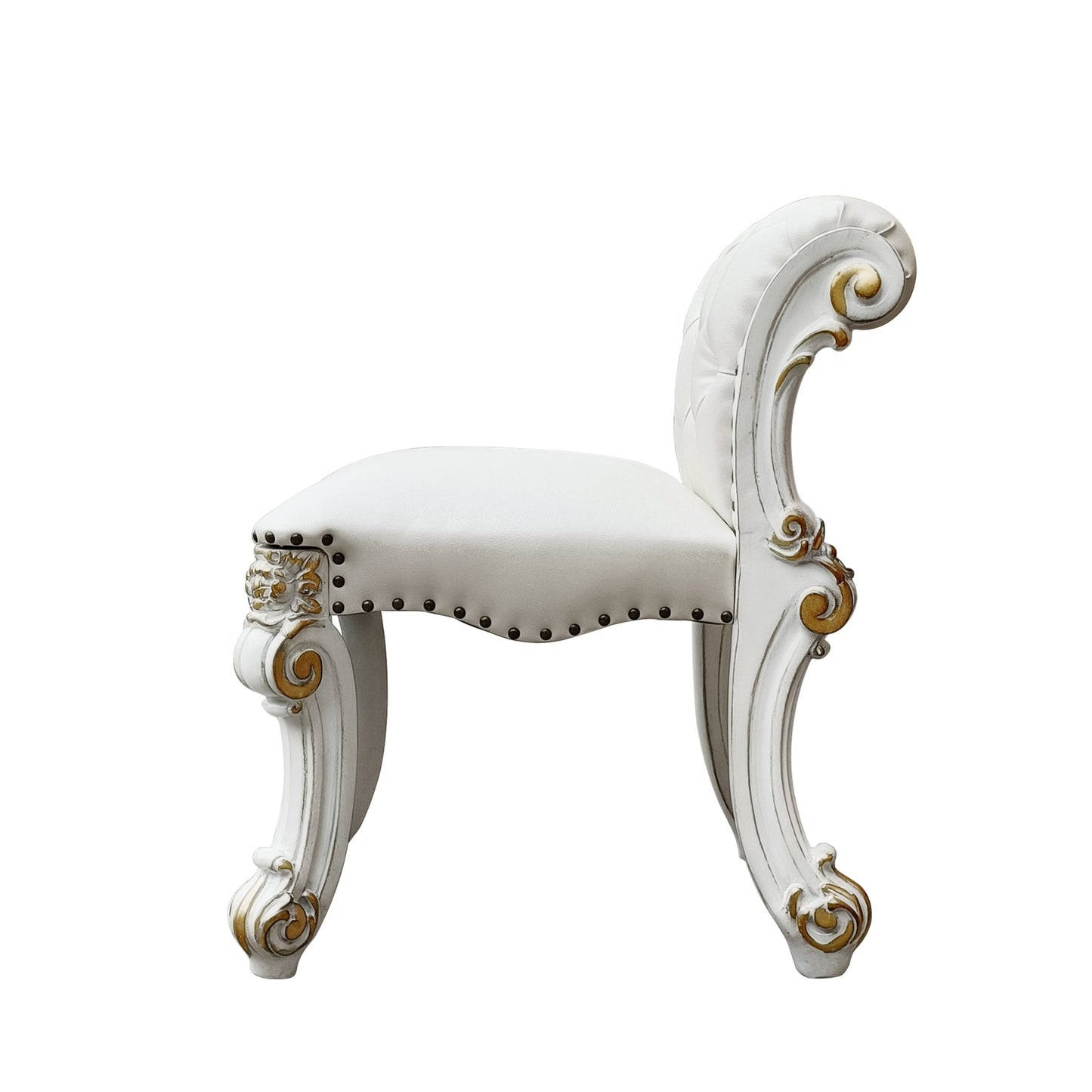 Beige Faux Leather Accent Stool with Tufted Back - 1st Choice Furniture Direct