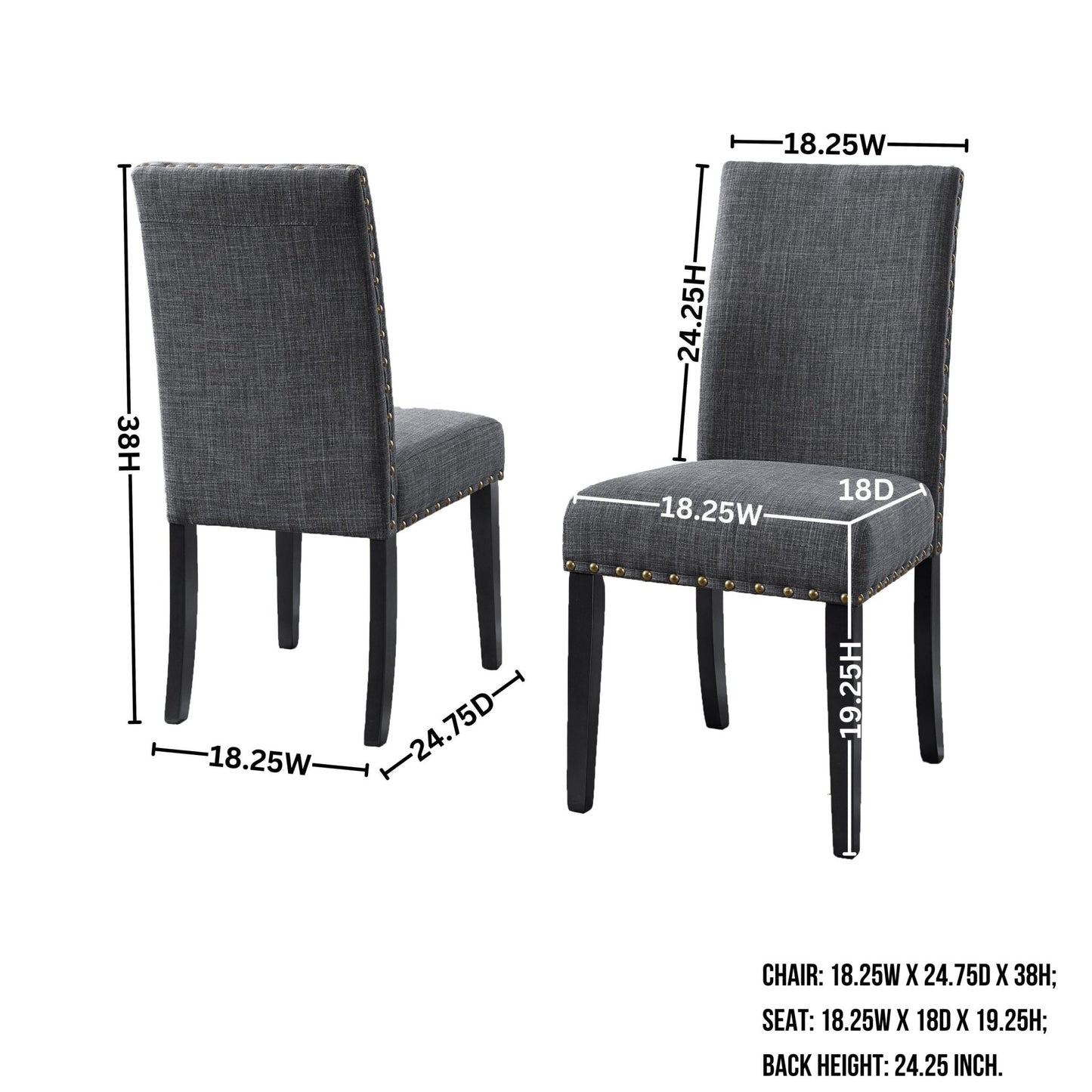 Biony Espresso Wood Dining Set with Gray Fabric Nailhead Chairs - 1st Choice Furniture Direct