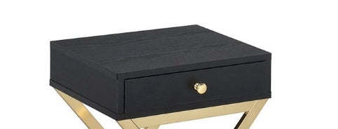 Black Accent End Table with Drawer and Brass X Base - 1st Choice Furniture Direct