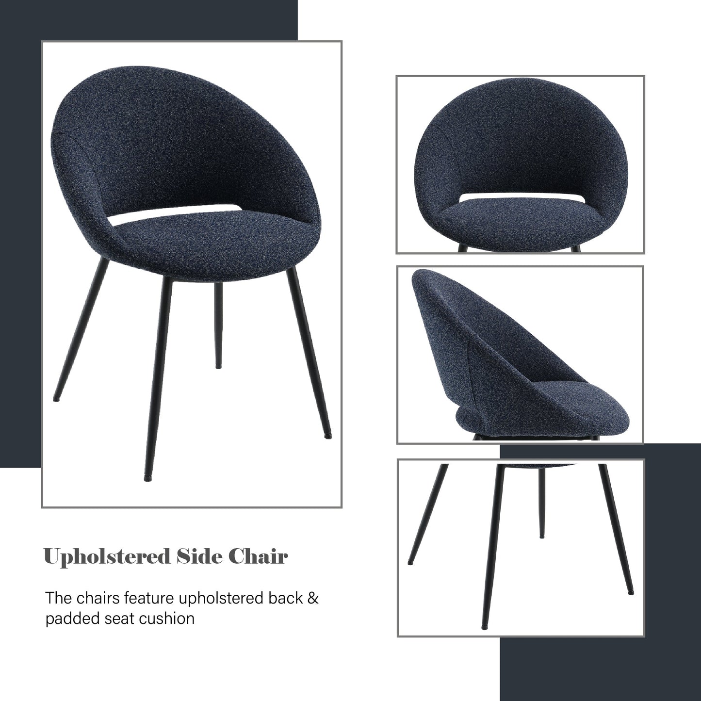 Black Boucle Dining Chair with Metal Frame - 1st Choice Furniture Direct